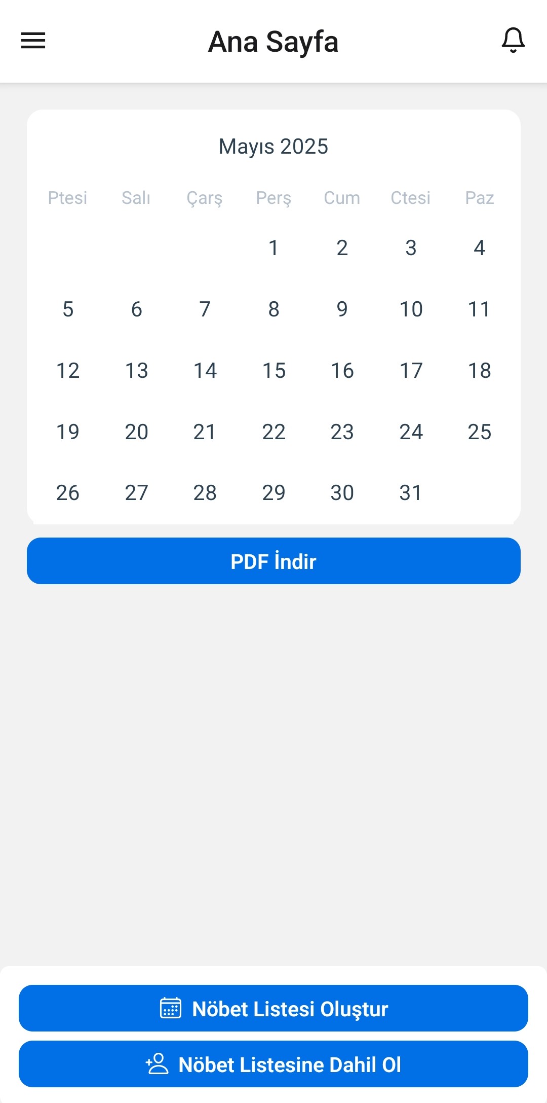 NöbetPulse liste görünümü